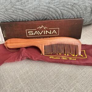 NEW‎ Savina Brown Wooden Handmade Hair Comb 8.5 IN